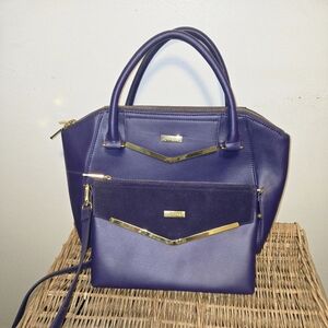 Joy & IMAN purple & gold large leather satchel bag & The Matching Crossbody!